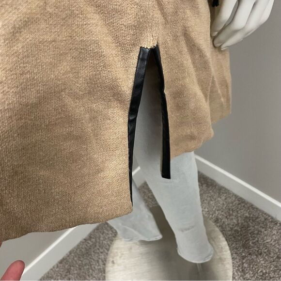 NORDSTROM Camel Tan & Brown Leather Trim Elbow Patch Cardigan Sweater - Picture 7 of 9